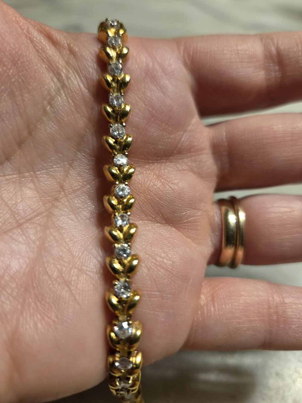 925 Gold-Plated Flower Floral Tennis Bracelet Simulated Diamond Accents Size 7.5